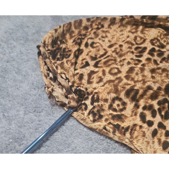 ShuShu Leopard Animal Print Boho Top Size L Smocked Neckline Tribal Border FLAWS - Picture 4 of 11